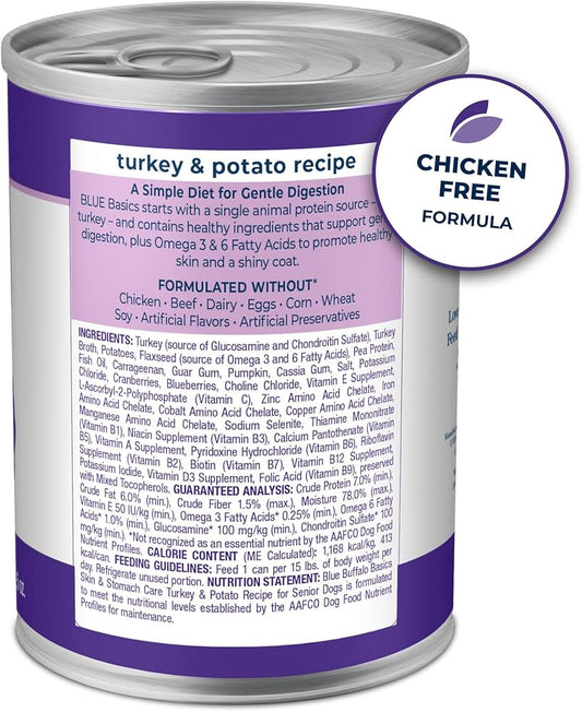 Blue Buffalo Basics Adult Grain-Free Turkey & Potato, Limited Ingredient Diet Wet Dog Food (12.5oz) - Majestic Pet Kingdom