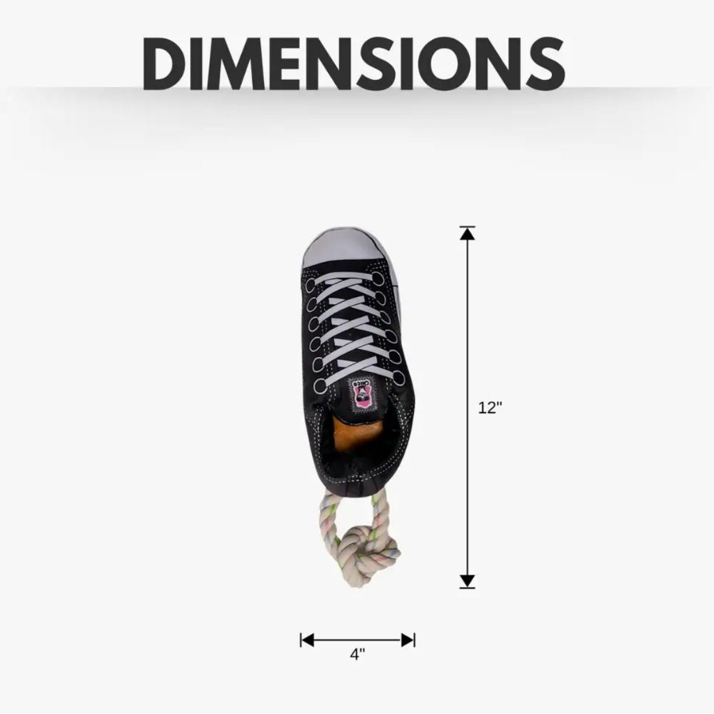 Dog Plush Toy Squeaky Sneaker Treat Pocket Black Pet Chew - Detail Angle 4 | Majestic Pet Kingdom