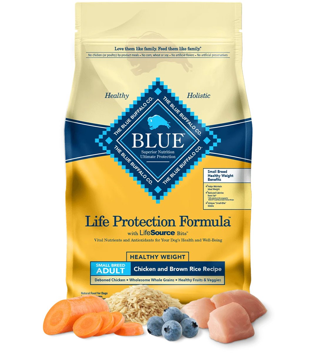 Dog Food Blue Buffalo Healthy Weight Small Breed Chicken 5lb - Main Feature View | Majestic Pet Kingdom