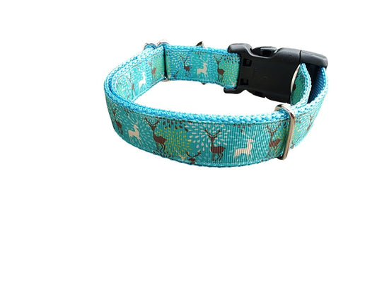 Dog Collar Blue Deer Rustic Woodland Wildlife Nature Print Nylon