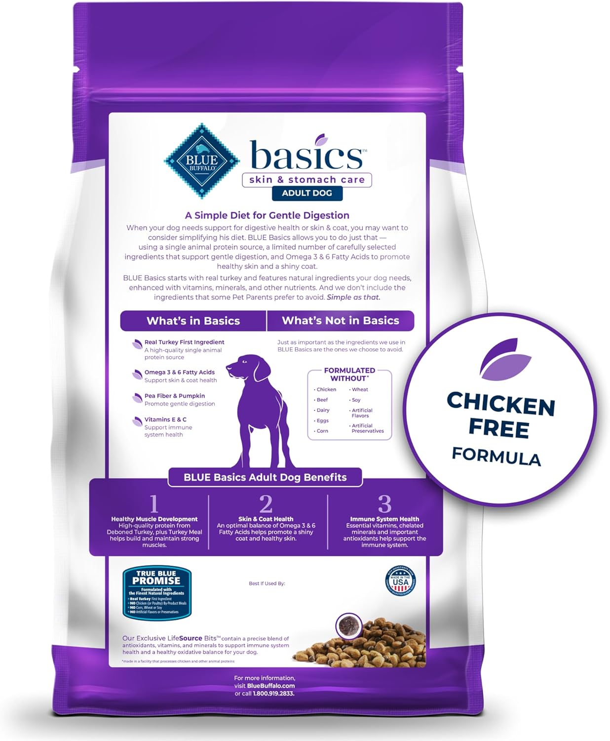 Dog Food Blue Buffalo Basics Limited Ingredient Turkey Potato - Detail Angle 2 | Majestic Pet Kingdom