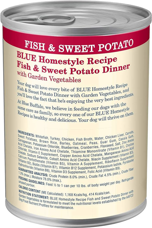 Blue Buffalo Adult Homestyle Fish & Sweet Potato with Garden Vegetables Wet Dog Cans (12.5oz) - Majestic Pet Kingdom