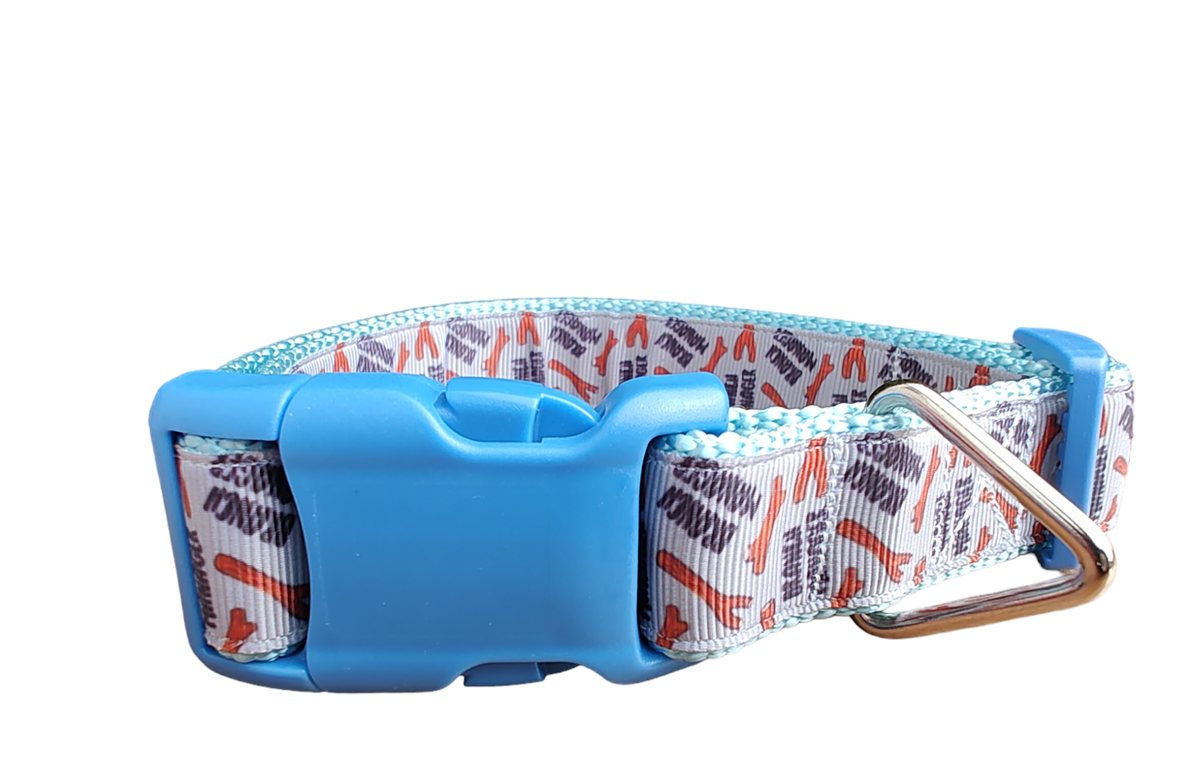 Dog Collar Branch Manager Light Blue Funny Stick Humor Nylon Band - Detail Angle 5 | Majestic Pet Kingdom
