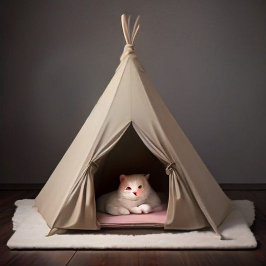 Cat Bed Teepee Tent Warm Winter Cave Sleeping House with Mat - View 2