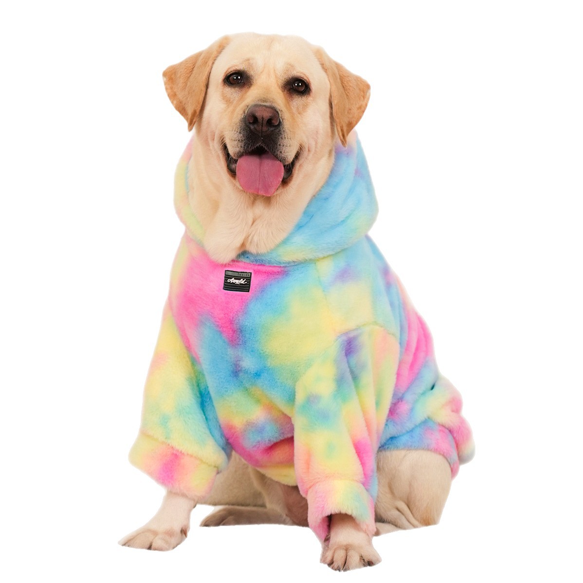 Dog Hoodie Tie-Dye Rainbow Faux Rabbit Fur Warm Winter Coat