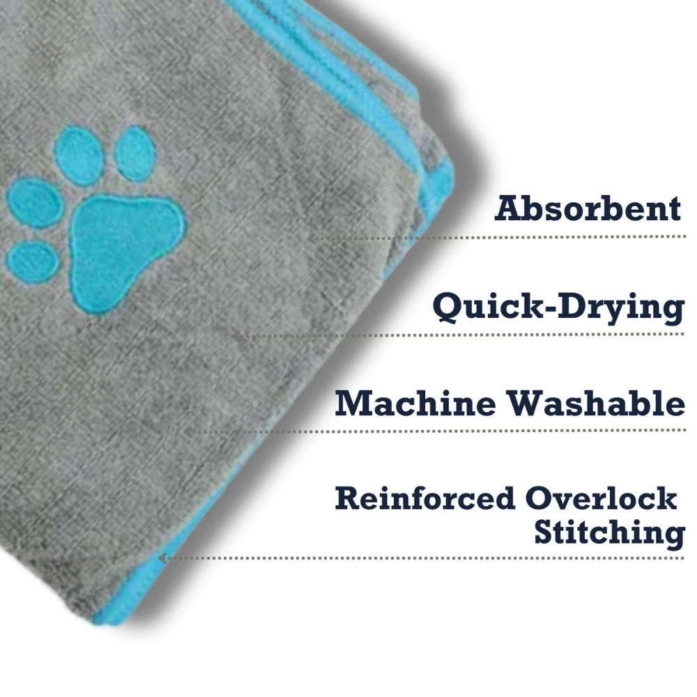 Large Gray Microfiber Dog Bath Towel with Paw Embroidery - Majestic Pet Kingdom
