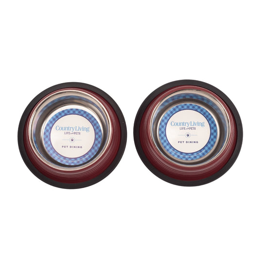 Ribbed Non-Slip Pet Bowls in Merlot Red Color (Set of 2) - Majestic Pet Kingdom