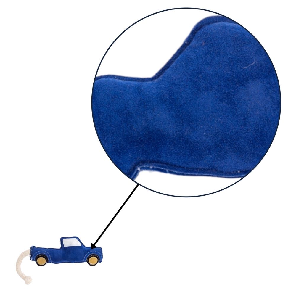 Dog Chew Toy Faux Leather Blue Pickup Truck Safe Non-Toxic - Detail Angle 7 | Majestic Pet Kingdom