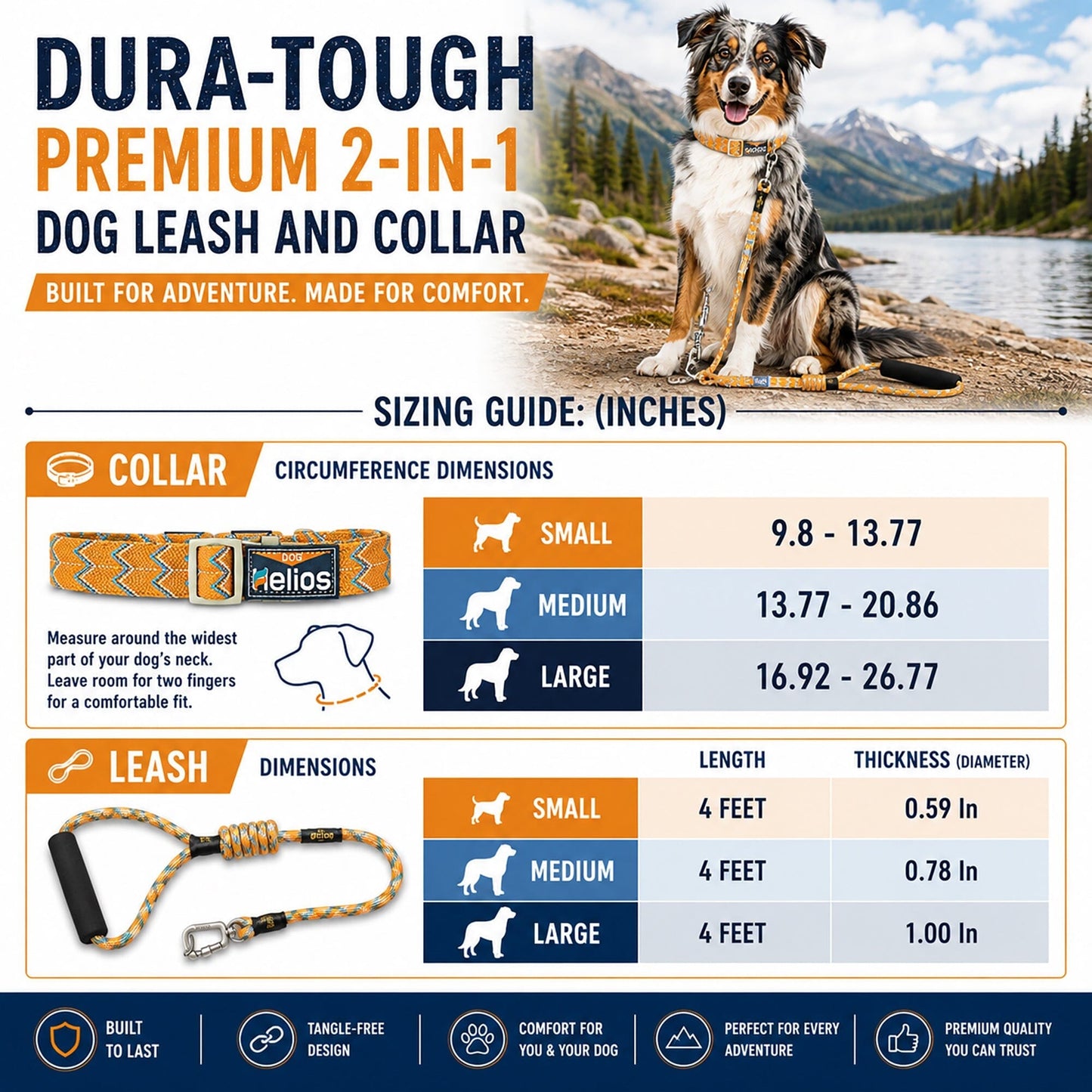 Dog Helios ® 'Dura-Tough' 2-in-1 Reflective Adjustable Fashion Dog Leash and Collar