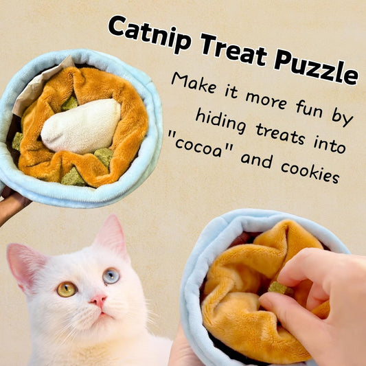 Catnip Toys For Cats Hot Cocoa Cat Treat Puzzle Interactive Cat Chew Toys With Crinkle Sounds For Indoor Kitten Boredom Relief | Purrfect Pet Kingdom