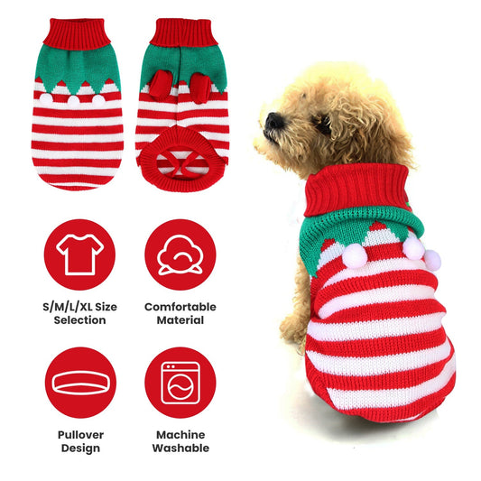 Pet Christmas Turtleneck Sweater Dog Cat Christmas Clothes Snowman Stripes Costume Winter Holiday Sweater for Small Medium Kitten Puppy Cats Dogs - Majestic Pet Kingdom
