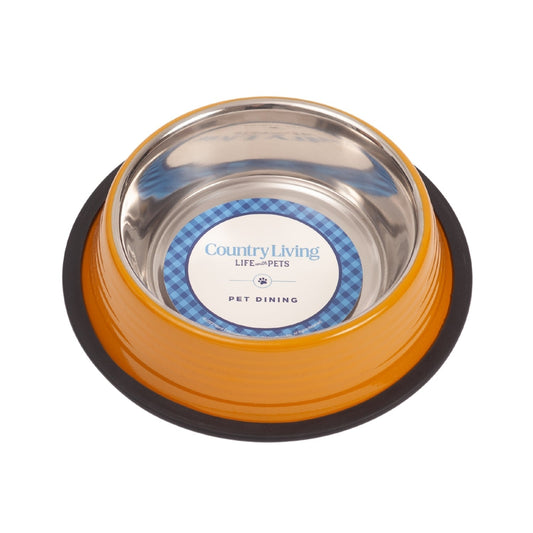 Set of 2 Ribbed Non-Slip Pet Food Bowls in Golden Yellow - Majestic Pet Kingdom