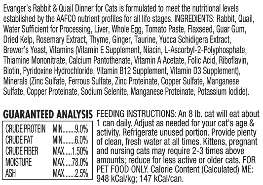 Evanger's All Life Stages Super Premium Rabbit & Quail Dinner Wet Cat Food (5.5oz) - Majestic Pet Kingdom