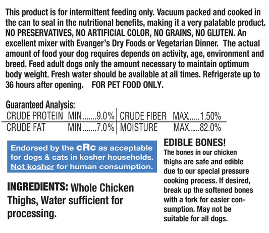 Evanger's All Life Stages Whole Chicken Thighs Wet Dog Can (12oz) - Majestic Pet Kingdom