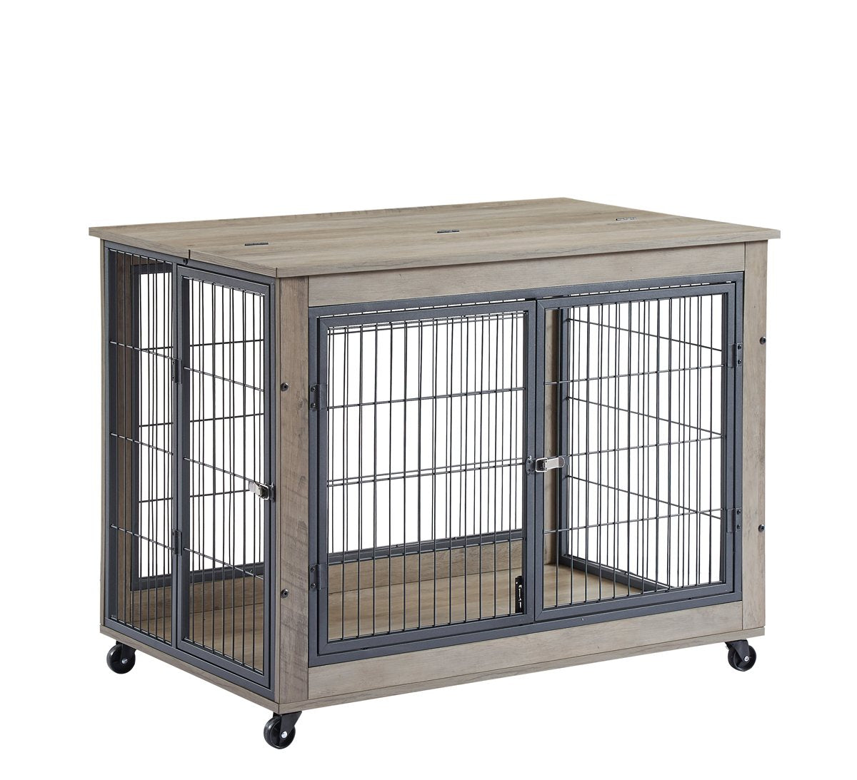 Dog Crate Furniture 38.5in Rolling Table Double Door Lift-Top - Detail Angle 7 | Majestic Pet Kingdom