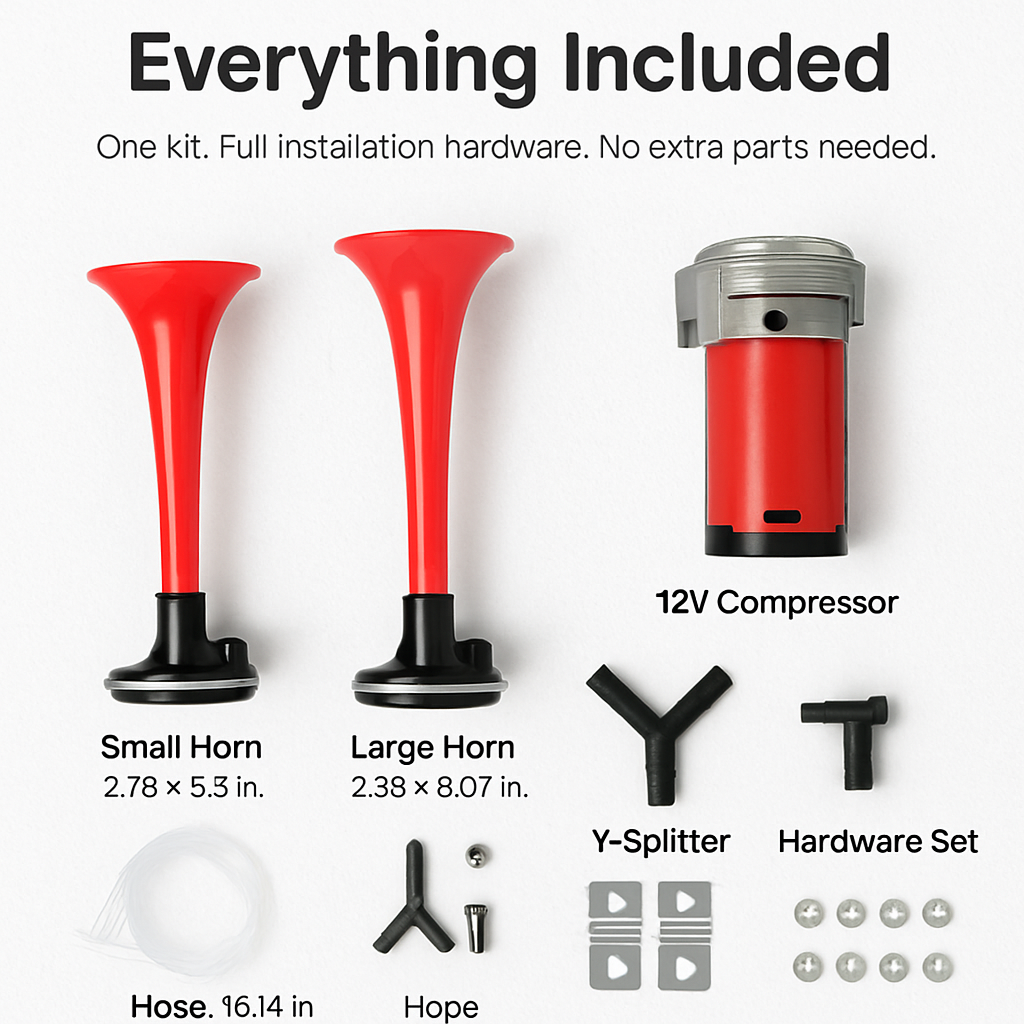 Air Horn Dual Trumpet 12V High Decibel Vehicle Alarm System - Detail Angle 7 | Majestic Pet Kingdom
