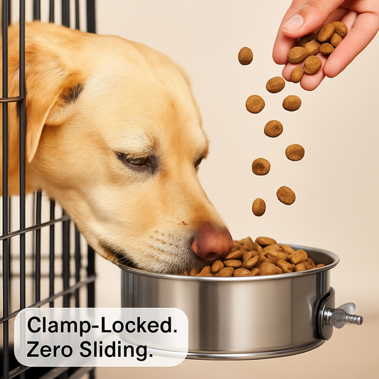 Dog Crate Bowl Removable Stainless Steel Coop Cup with Clamp - Detail Angle 2 | Majestic Pet Kingdom