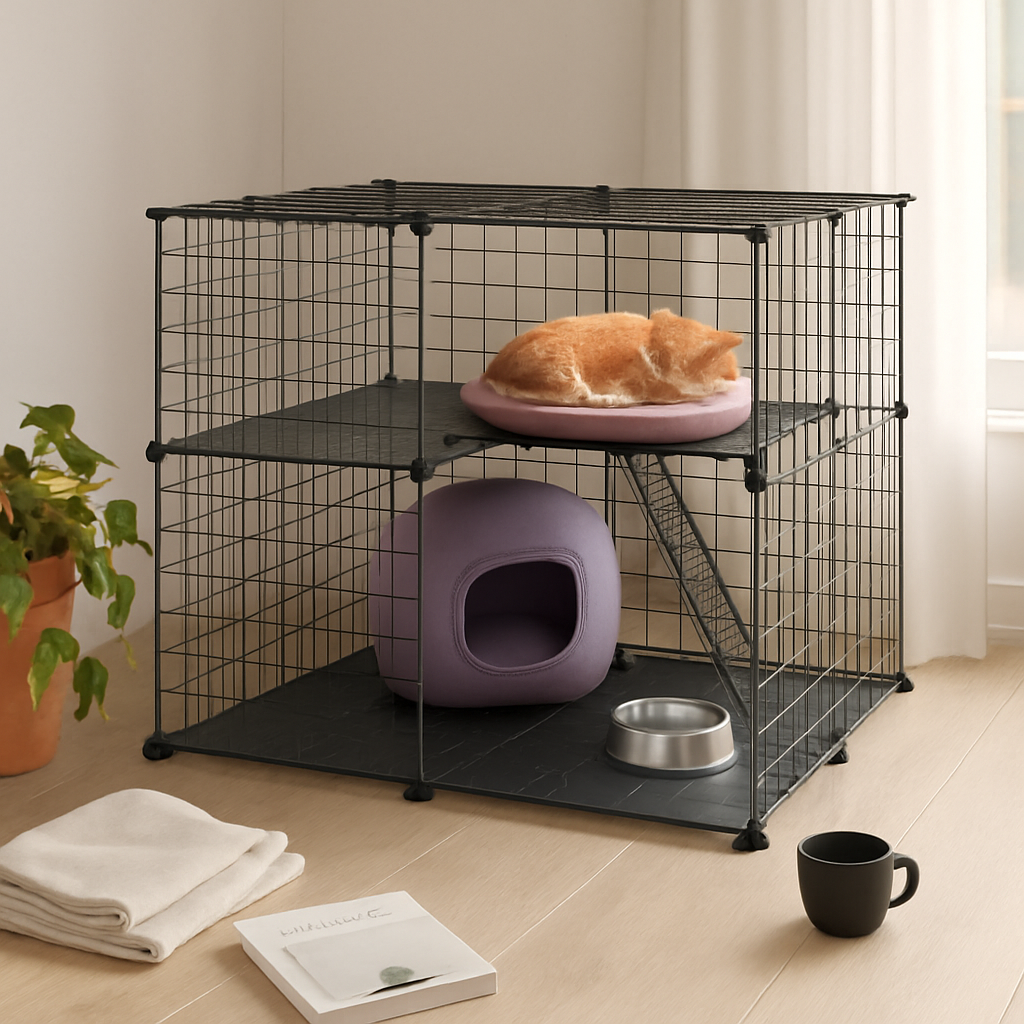 2-Tier Cat Cage Playpen with Ladder for Small Pets