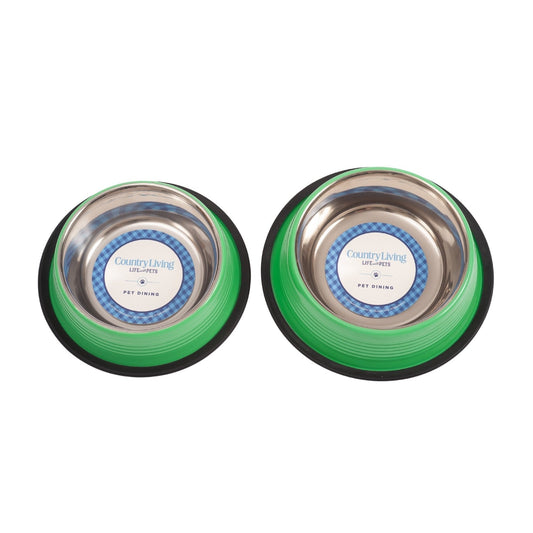 Irish Green Non-Slip Ribbed Pet Food Bowls (Set of 2) - Majestic Pet Kingdom