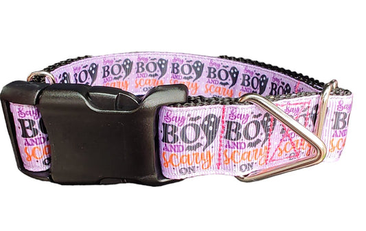 Dog Collar Halloween Say BOO Typography Spooky Ghost Printed Nylon