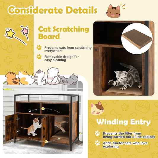 Cat Litter Box Enclosure Hidden Double Doors Scratch Cardboard