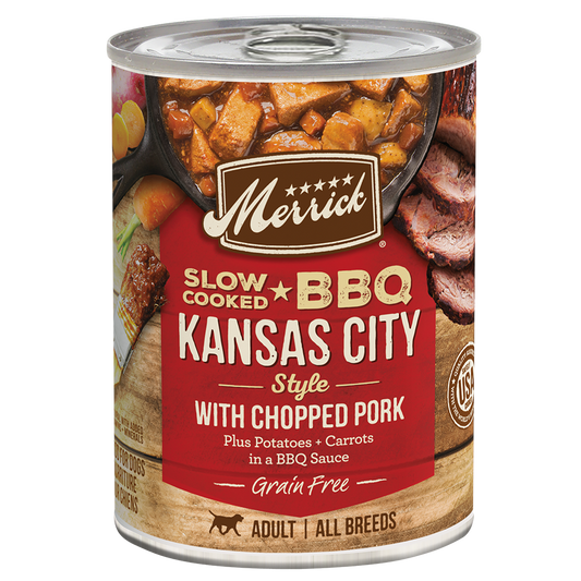 Merrick Slow Cooked Grain Free Adult BBQ Kansas City Pork Wet Dog Food (12.7oz) - Majestic Pet Kingdom