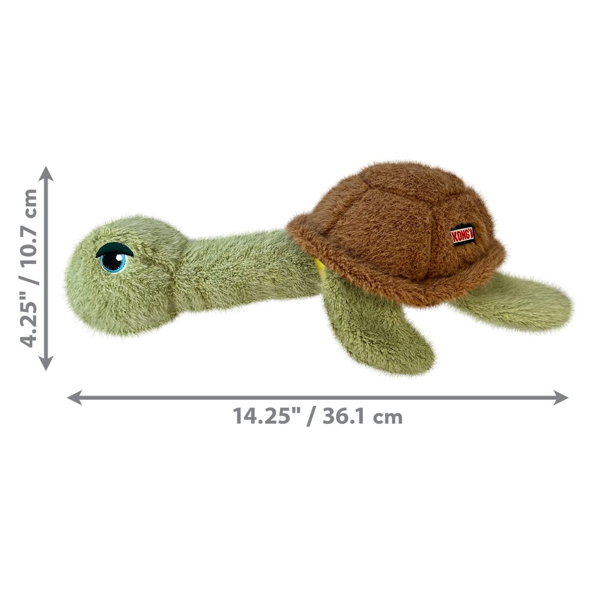 Dog Plush Toy KONG Scruffs Turtle Squeaky Fetch Chew Large - Detail Angle 4 | Majestic Pet Kingdom