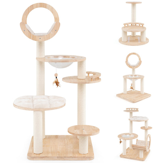 4-in-1 Large Wooden Cat Tower with Space Capsule Nest for Indoor Cats - Majestic Pet Kingdom