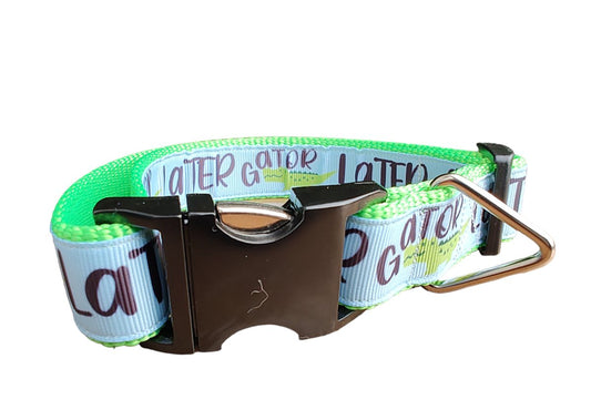 Dog Collar Later Gator Neon Green Alligator Reptile Pattern Nylon