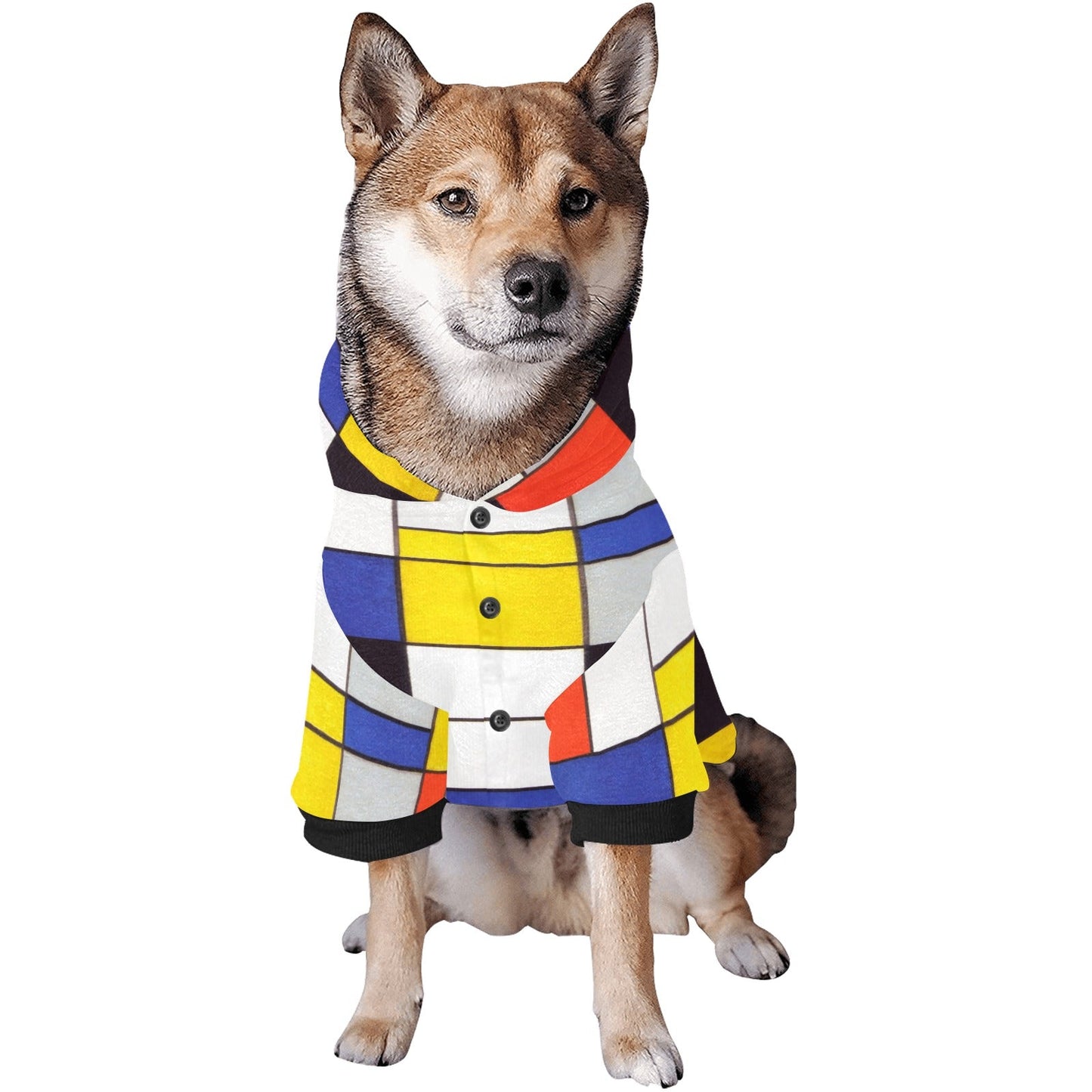 Dog Hoodie Piet Mondrian Composition A Art Button Up Pet Coat - Detail Angle 5 | Majestic Pet Kingdom