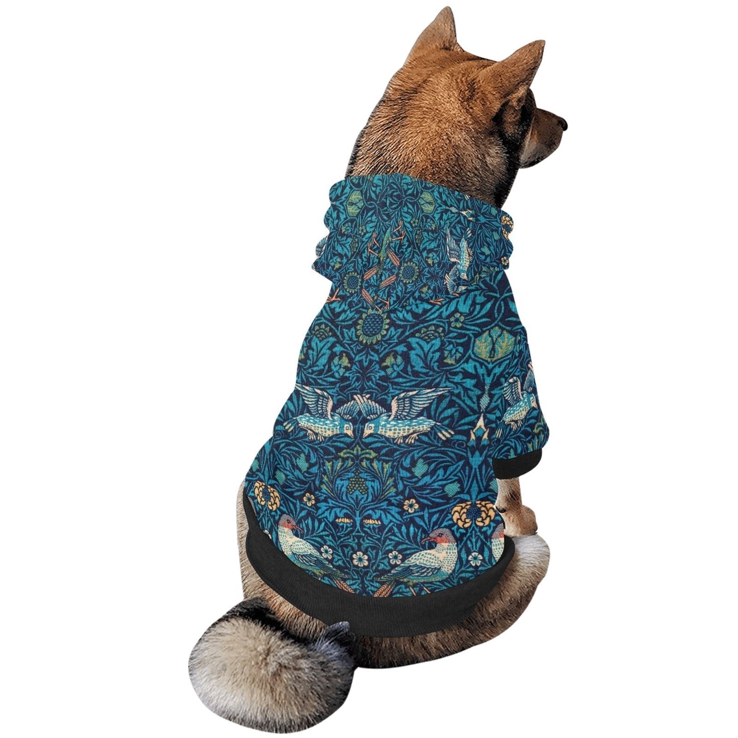 Dog Hoodie William Morris Bird Patterned Button Up Pet Coat