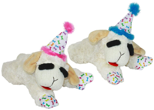 Dog Plush Toy Multipet Lamb Chop Birthday Hat Squeaker 4in - Detail Angle 2 | Majestic Pet Kingdom