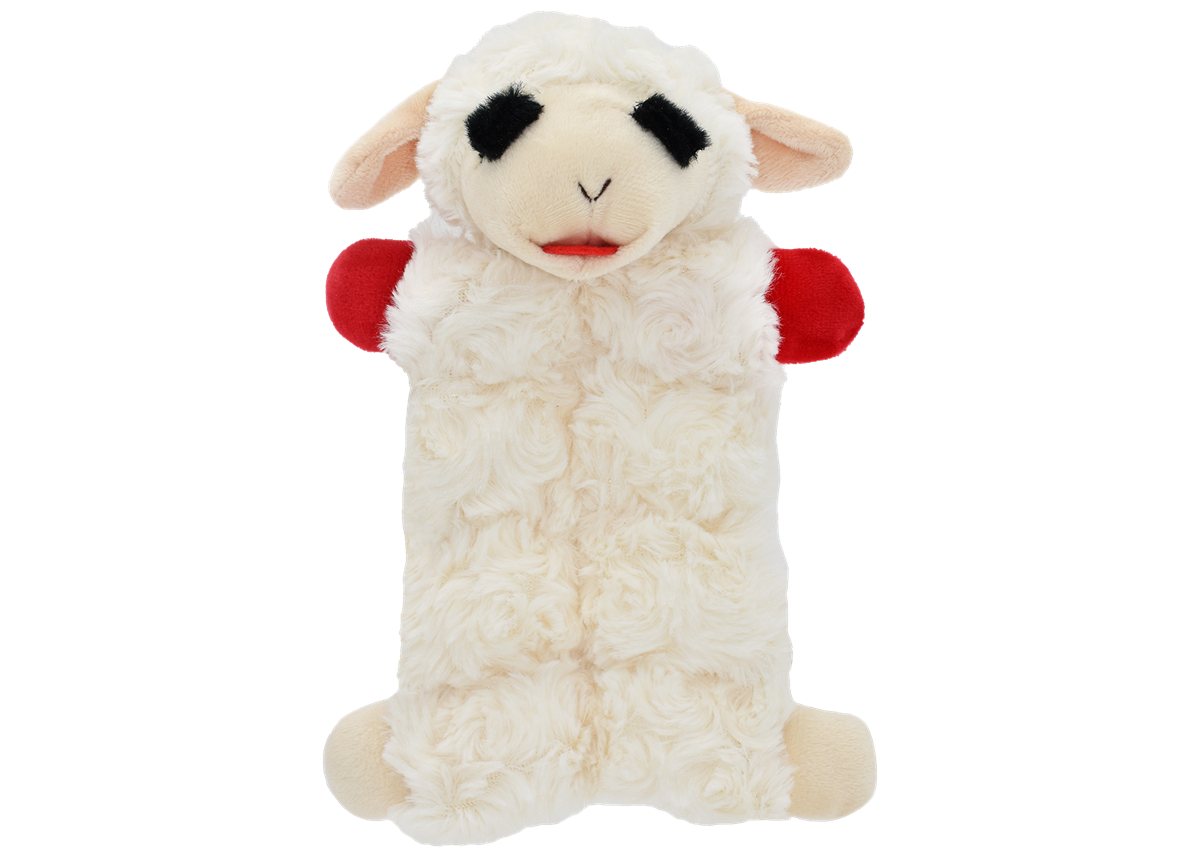 Dog Plush Toy Multipet Lamb Chop Squeaker Mat Flat Chew 9-In