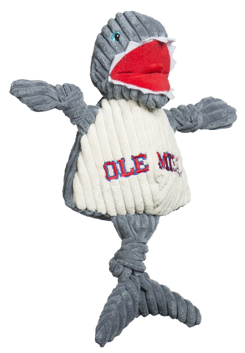 Dog Plush Toy NCAA Ole Miss Tony Land Shark Knottie Squeak Toy - Detail Angle 5 | Majestic Pet Kingdom