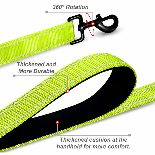 Htnlbqy Dog Leash Large Nylon Reinforced Reflective 5FT Bright Green - Detail Angle 2 | Majestic Pet Kingdom