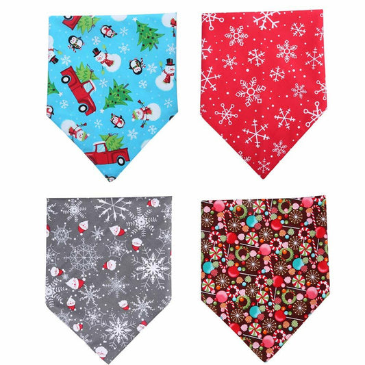 KZHAREEN 4 Pack Christmas Dog Bandana Reversible Cotton Multicolor Large - Detail Angle 2 | Majestic Pet Kingdom