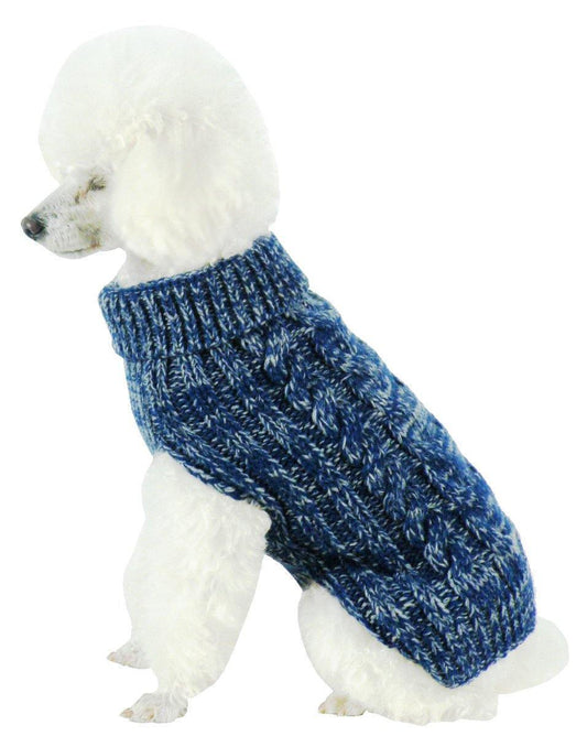 Classical 'True Blue' Heavy Cable Knitted Ribbed Fashion Dog Sweater