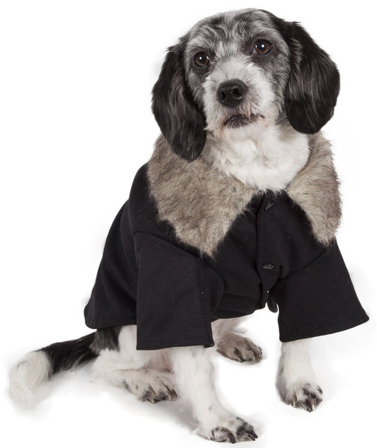 Pet Life ® 'Coast-Guard' Buttoned Fashion Faux-Fur Collared Wool Dog Coat - Detail Angle 2 | Majestic Pet Kingdom