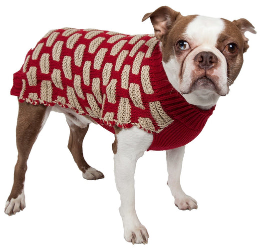 Pet Life ® Fashion Weaved Heavy Knit Designer Ribbed Turtle Neck Dog Sweater - Detail Angle 2 | Majestic Pet Kingdom