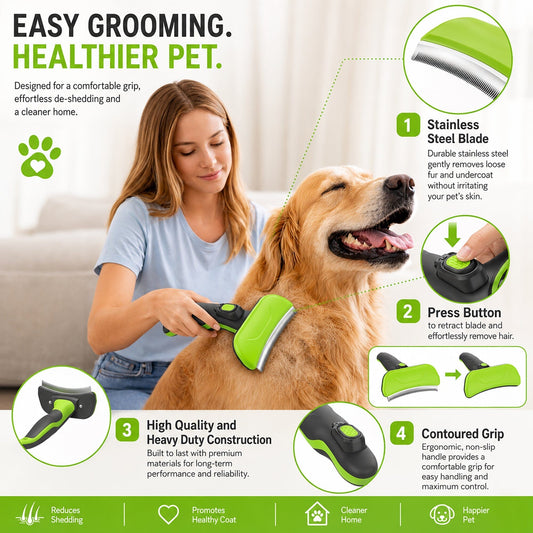 'Fur-Guard' Easy Self-Cleaning Grooming Deshedder Pet Comb