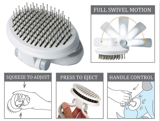 'Gyrater' Travel Self-Cleaning Swivel Grooming Pet Pin Brush