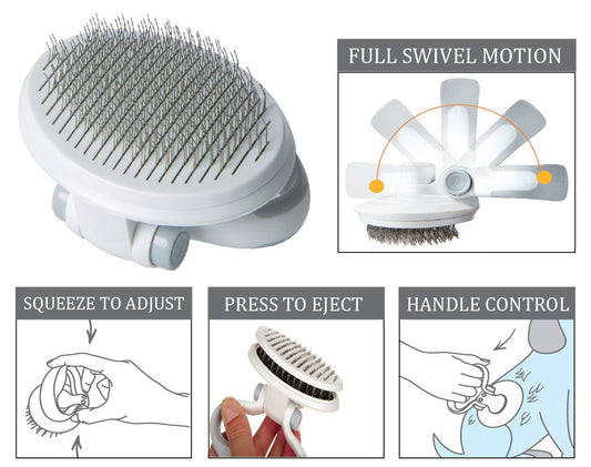 'Gyrater' Travel Self-Cleaning Swivel Grooming Slicker Pet Brush