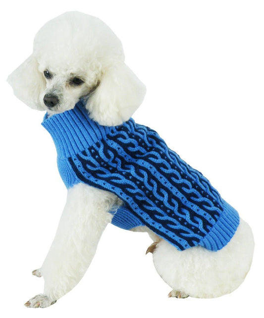 Pet Life ® 'Harmonious' Dual Color Weaved Heavy Cable Knitted Fashion Designer Dog Sweater - Detail Angle 2 | Majestic Pet Kingdom