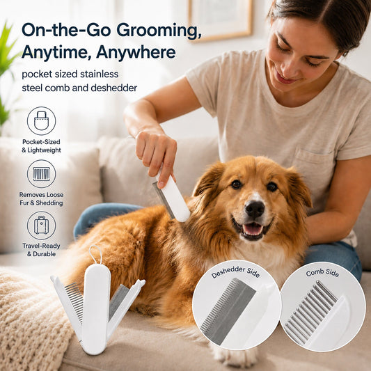 'JOYNE' Multi-Functional 2-in-1 Swivel Travel Grooming Comb and Deshedder