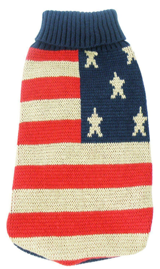 Pet Life ® 'Patriot Independence Star' Heavy Knitted Fashion Ribbed Turtle Neck Dog Sweater - Detail Angle 2 | Majestic Pet Kingdom