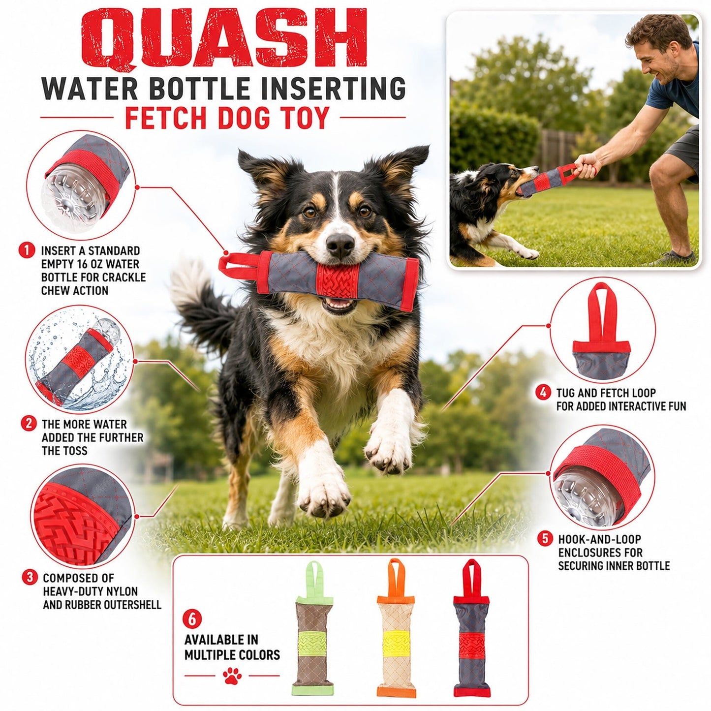 Pet Life ® 'Quash' Water Bottle Inserting Nylon and Rubber Crackling Dog Toy