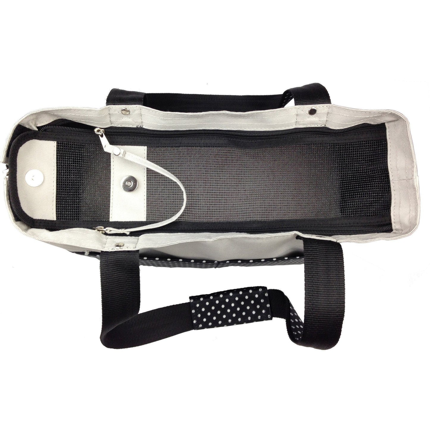 Dog Carrier Tote n Boater Spotted Designer Travel Handbag - Detail Angle 3 | Majestic Pet Kingdom