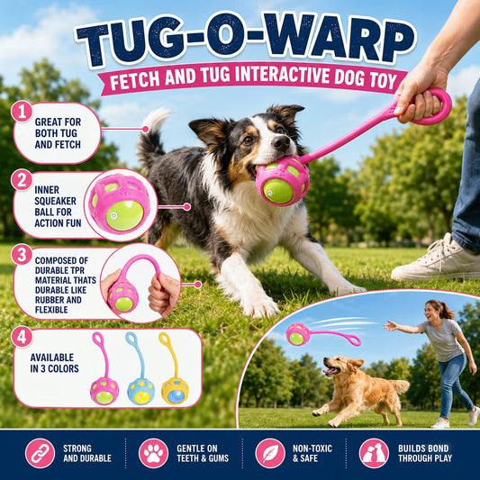 Dog Tug Toy Tug-O-Warp Squeaky TPR Rubber Fetch Chewing Play