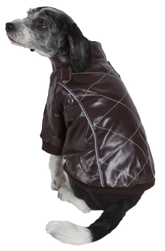 Pet Life ® 'Wuff-Rider' Fashion Suede Stitched Dog Jacket - Detail Angle 2 | Majestic Pet Kingdom