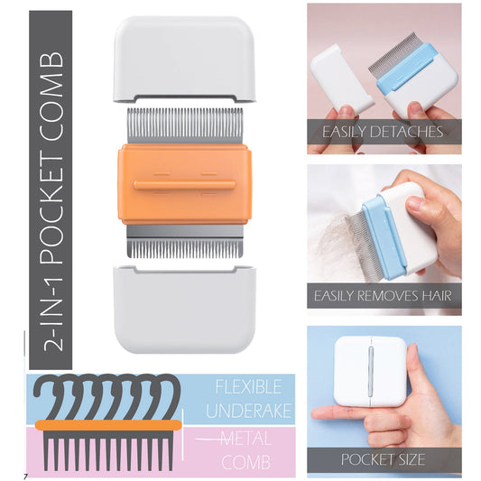 'Zipocket' 2-in-1 Underake and Stainless Steel Travel Grooming Pet Comb